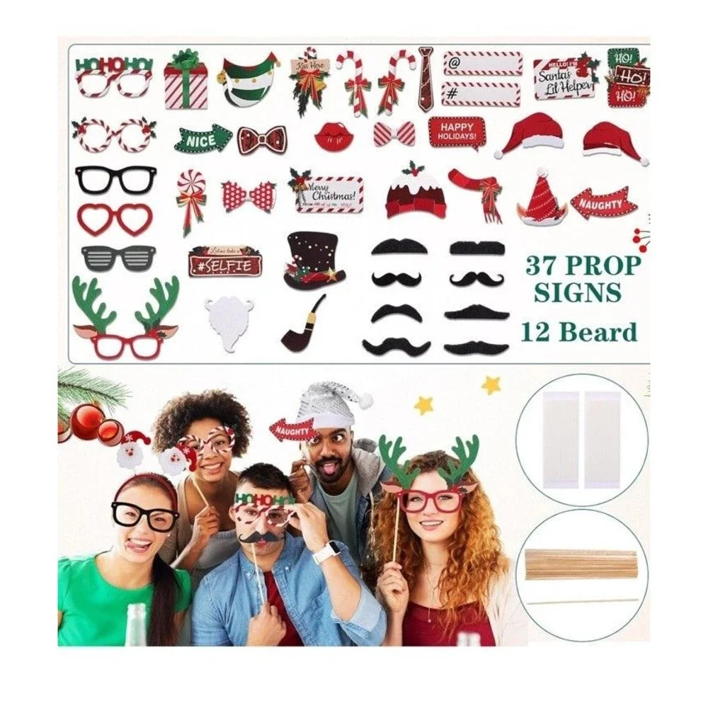 64 Pcs Photo Booth Props Set - Christmas Holiday Party Decorations, Hats, Bal...